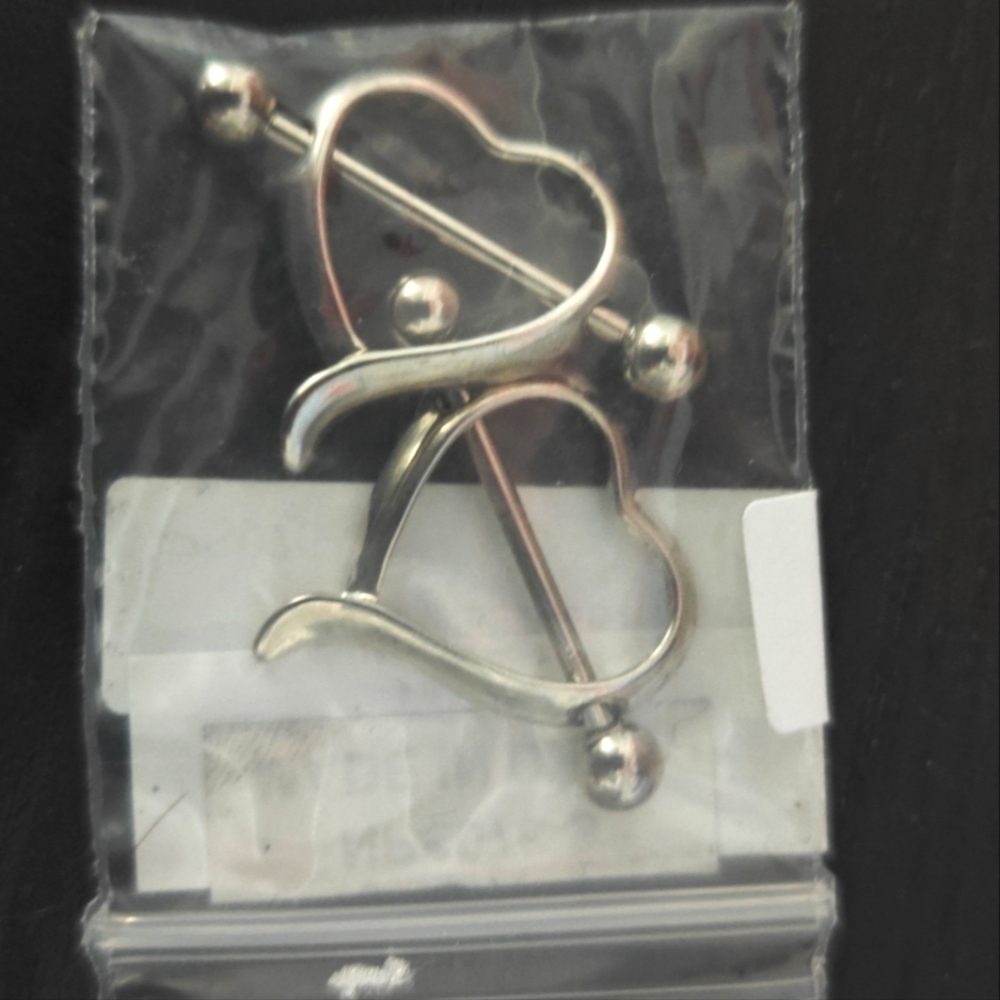 Silver Heart-Shaped 14G Nipple Rings